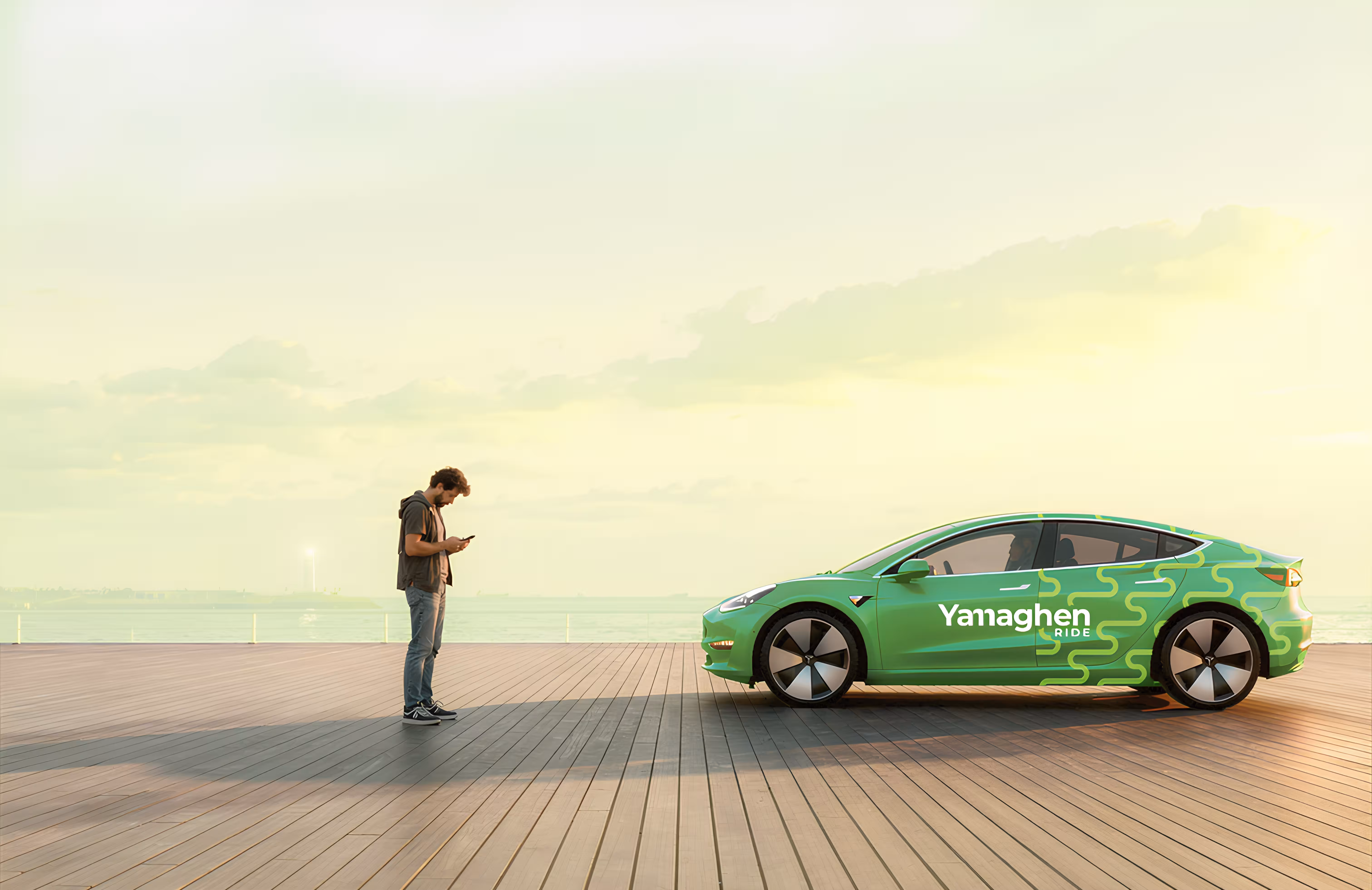 Vorschau der Yamaghen Ride App mit urbanem Mobilitaetshintergrund